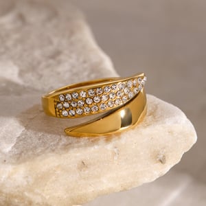 1 Piece Simple Retro Style Geometric Stainless Steel  Gold Color Inlay Rhinestones Women's Adjustable Rings h5 Picture2